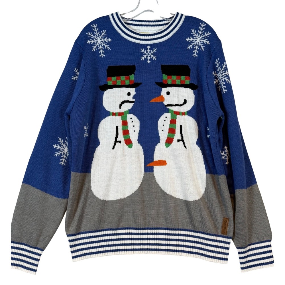 Tipsy Elves Mens XL Blue Grey Snowman Ugly Christmas Sweater Humorous Naughty